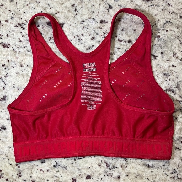 Victoria Secret Pink Ultimate Unlined Red Sports Bra Size Medium Metallic Logo - Picture 4 of 5